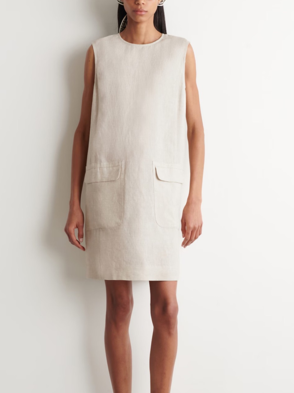 COS Sleeveless Mini Shift Linen Dress in Light Beige size 4